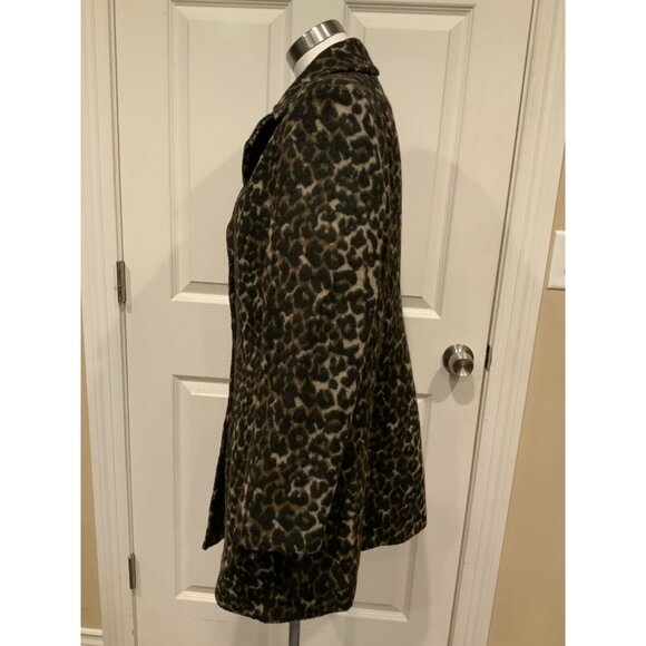 Michael Kors Brown Animal Print Button-Up Wool Blend Coat, Size Medium - Picture 4 of 8